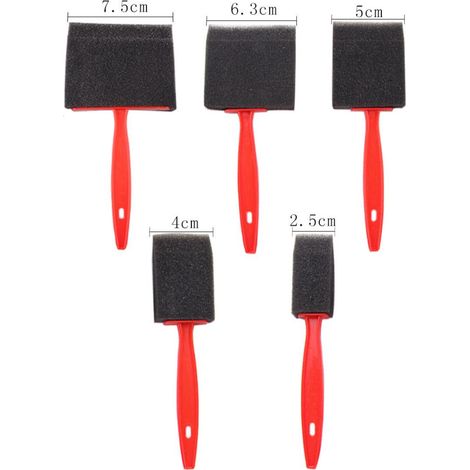 Lot de 5 pinceaux en mousse pour vernis, peintures, travaux manuels avec manches en bois, pour acryliques, teintures, vernis, travaux manuels (rouge + noir) (1/4)