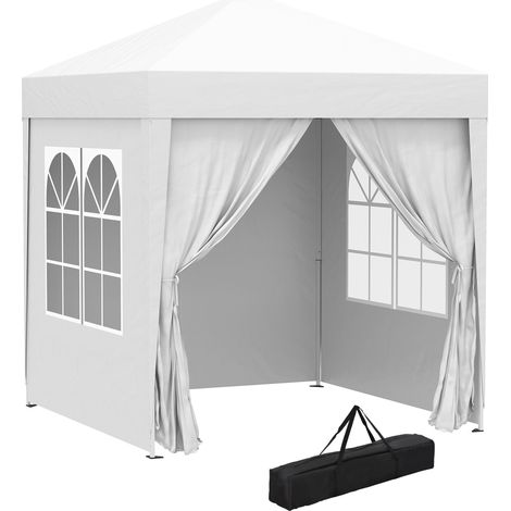 Gazebo da Giardino Pieghevole 2x2m con 4 Pareti Rimovibili in Poliestere e Acciaio Bianco (1/5)