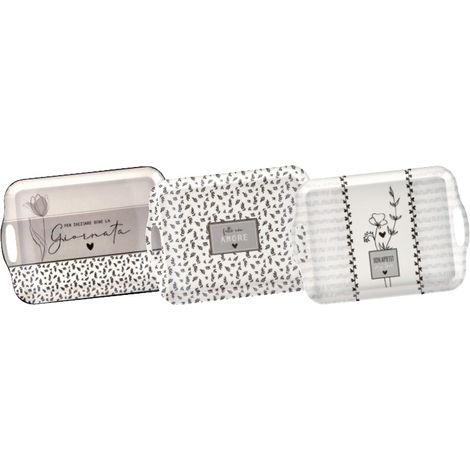 1 Pezzo Vassoio Rettangolare in Plastica Decorato 35,5 x 25,5 x 2 cm 3 Decori (1/2)