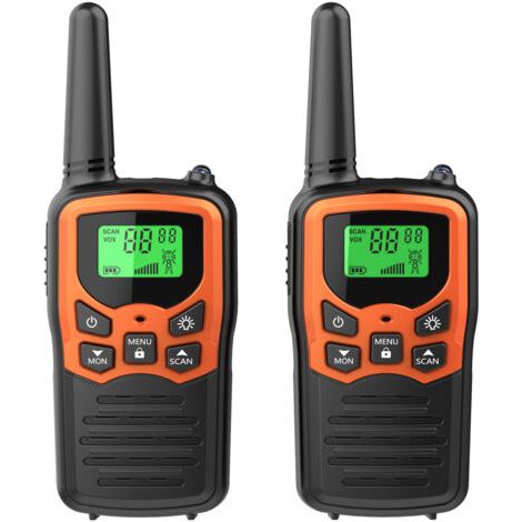 Talkie Walkie, Talkie Walkie adulte longue distance avec 22 canaux FRS, Talkie Walkie domestique avec lampe de poche LED et écran LCD VOX pour la randonnée et le camping (Orange 2-Pack) (1/5)