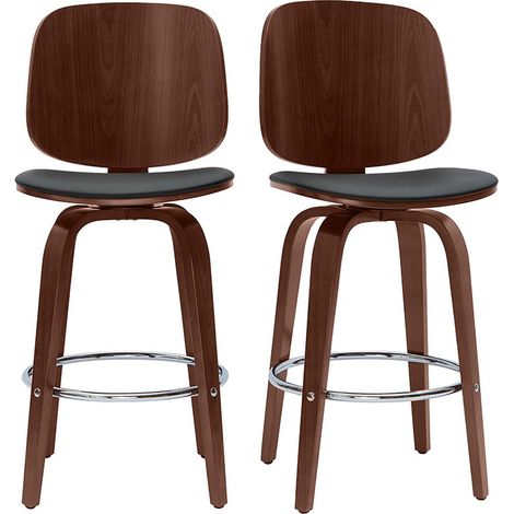 Set de 2 taburetes de cocina giratorios de diseño negros y madera oscura 66 cm BECK