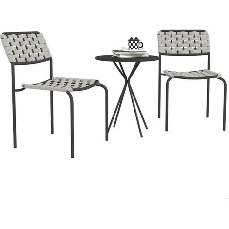 Salon de jardin 3 pièces, ensemble salon de jardin 2 personnes en polyrattan, 2 chaises empilables, table, résistant aux (1/5)