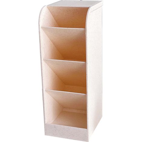 Porte-stylo incliné Design coréen Beige 4 compartiments PP 7,5x9x20,5cm Rangement bureau maquillage robuste et esthétique (1/5)