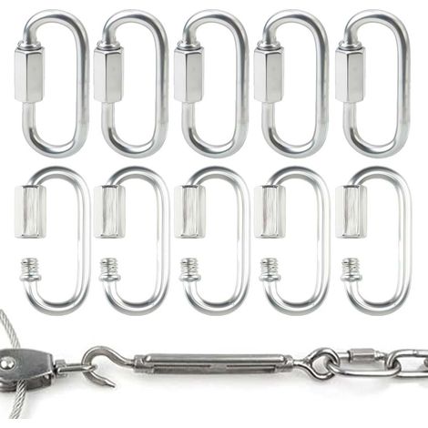 10 Pièces Petits Mousquetons En Acier Inoxydable 3.5Mm Avec Vis, Maillons Rapides Pour Camping, Randonnée, Hamac, Connecteur Chaîne, Forme D, Argent (1/5)