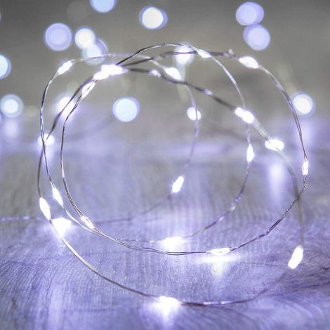 Guirlande Lumineuse LED - 5 m - 50 LED Blanc Chaud - Étanche Fil Argenté - Piles AA - Intérieur Extérieur - Décoration Fêtes Mariages Noël (1/5)