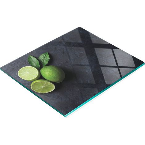 Küchenservierbrett aus Glas mit grün-limettengrünem Dekor, 60 x 52 cm (1/5)