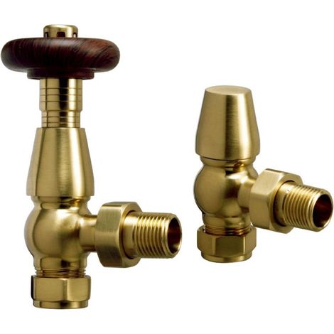 Heatwave Manor Brushed Brass Angled Thermostatic Radiator Valve Set (1/2)