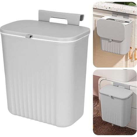 Poubelle Suspendue avec Couvercle 9L Poubelle Suspendue Cuisine Grise Ondulée Poubelle Camping Car 26x16x29cm Poubelle Porte Poubelle Murale Salle de Bain pour Cuisine, Chambre, Extérieur (1/5)