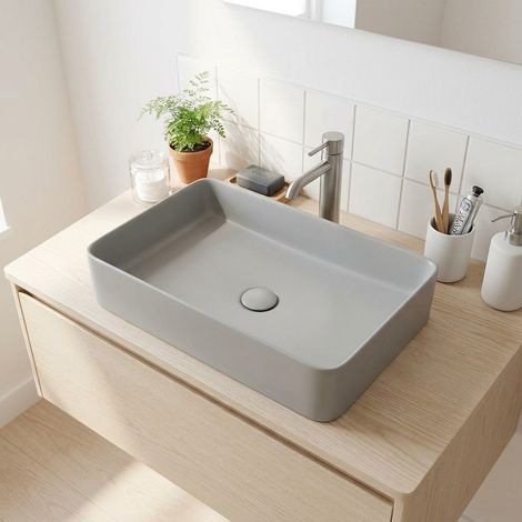 Swiss Aqua Technologies Infinitio Lavabo freestanding 50 x 40 x 11 cm, senza troppopieno, grigio opaco (SATINF5040LGRM) (1/5)