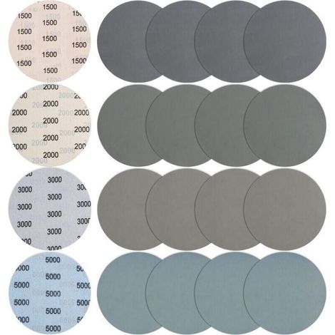 20 Pièces 150mm Papier de Verre Sec à l'eau, Abrasif Rond Grain 1500/2000/3000/5000 Papier a Poncer Disques de Ponçage Polissage pour Métal Bois (1/3)