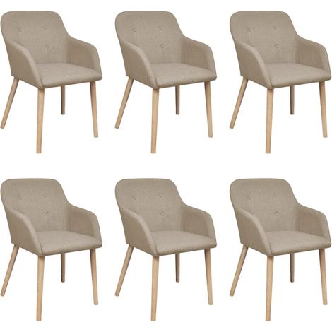 Lot de 6 chaises de salle à manger cuisine design moderne tissu beige et chêne massif CDS022147