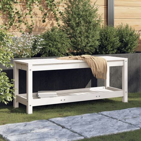 Gartenbank Weiß 108x35x45 cm Massivholz Kiefer