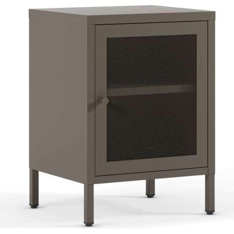 Mesita de noche para dormitorio Felix 1 puerta acabado en metal moca, 40cm(ancho) 60cm(alto) 35cm(fondo). (1/5)