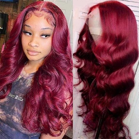 Perruque Lace Front ondulée bordeaux synthétique, perruque longue rouge pour femme noire avec baby hair, résistante à la chaleur