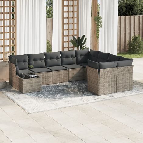 vidaXL Salon de jardin avec coussins 10 pcs gris résine tressée (1/3)
