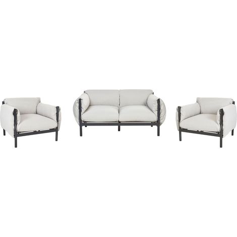 Set da giardino in alluminio Divano 2 posti e 2 poltrone Spessi cuscini idrorepellenti Grigio chiaro Esperia