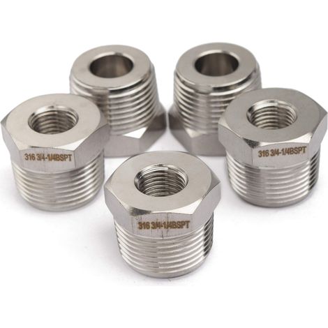 Barre Production 3/4" Mâle BSPT x 1/4" Femelle BSPP Hex Bague Réduire Raccord en Acier Inoxydable 316 de Tuyau (paquet de 5) (1/4)