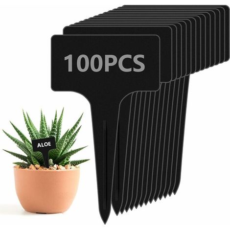 Un paquet de 100 mini logos de plantes, piquets de plantes en plastique en forme de T, logos de plantes noires pour étiquettes, plantes résistantes aux intempéries et réutilisables, étiquettes de plan (1/5)