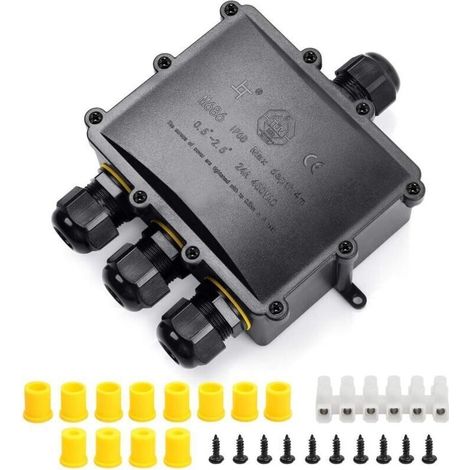Boîte de Dérivation Etanche IP68 Extérieur - 4 Voies Plus Grande Câble, Connecteur Boîte de Jonction Electrique pour Câble Ø 4 à 14mm, ABS + PVC (1/4)