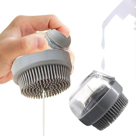Brosse de bain pour chiens et chats, brosse en mousse de silicone souple, brosse de nettoyage pour shampoing pour animaux, convient aux chiens et chats à poils courts (grise) (1/5)