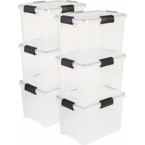 Iris Ohyama 6 Cajas herméticas de plástico con tapa y cierres a presión, 20L, Transparente, sello impermeable, apilables, antipolvo, para ropas, camping, exteriores, cubo de almacenaje, box, AT-SD