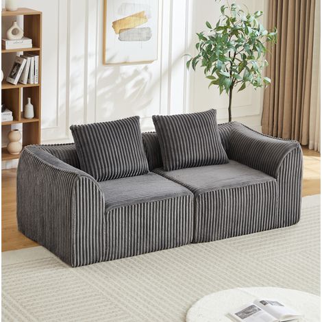 Sofa modular aus Cord und Schaumstoff, Grau, mit geschwungenen Armlehnen, ohne Montage, leicht zu bewegen (1/5)
