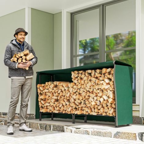Leñero con Cubierta Estante para Interior y Exterior Carga 200kg 200x36x99 cm Verde Oscuro y Negro (1/5)