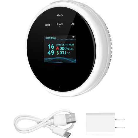 Détecteur de gaz WiFi avec écran LCD couleur, alarme vocale et contrôle via application Tuya pour maison, camping-car et cuisine (1/4)