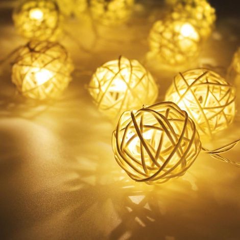 Guirlande Lumineuse Solaire en Rotin Blanc Chaud, 20 LEDS 4.8M 2Modes Guirlande Lumineuse Solaire Lampes Solaires Imperméables Lumières de Noël pour Jardins Maisons Extérieur (Blanc Chaud) (1/3)