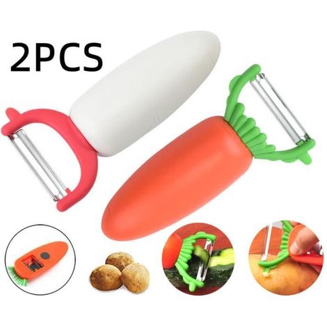 Éplucheur multifonctionnel - MARQUE - Modèle - Acier inoxydable - Design ergonomique - Couleur blanc/rouge (1/4)
