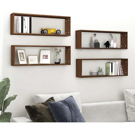 vidaXL Wall Cube Shelves 4 pcs Brown Oak 80x15x26,5 cm Engineered Wood (1/5)