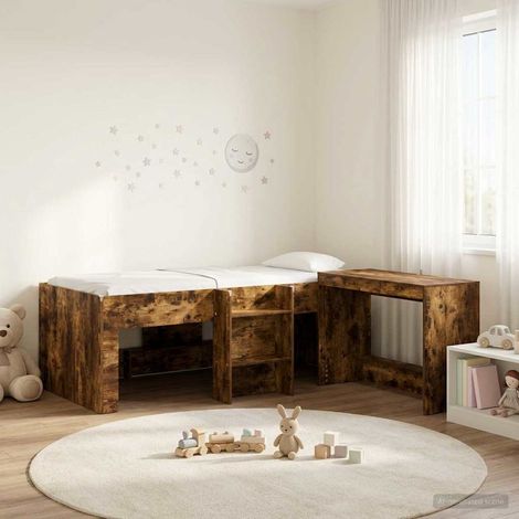 vidaXL Lit haut pour enfants avec bureau 2 pc Chêne fumé (1/5)