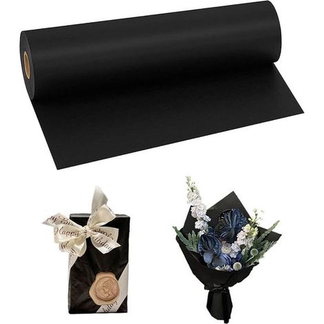 1 rouleau papier cadeau kraft, noir mat 30 cm × 10 m, papier recyclé épais pour emballage cadeaux, idéal artisanat, Noël et anniversaires (1/5)