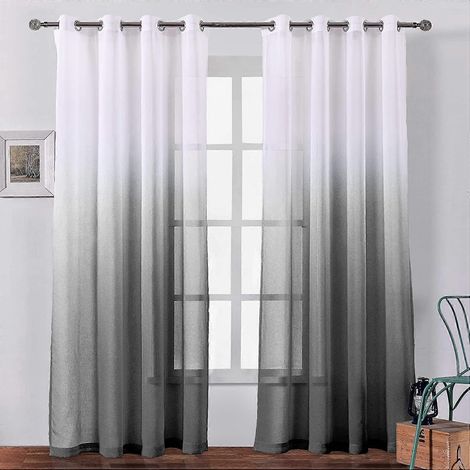 Rideaux voilages en imitation lin, œillets, semi-transparents, pour chambre et salon, lot de 2 panneaux, 150 x 250 cm, dégradé noir (1/5)