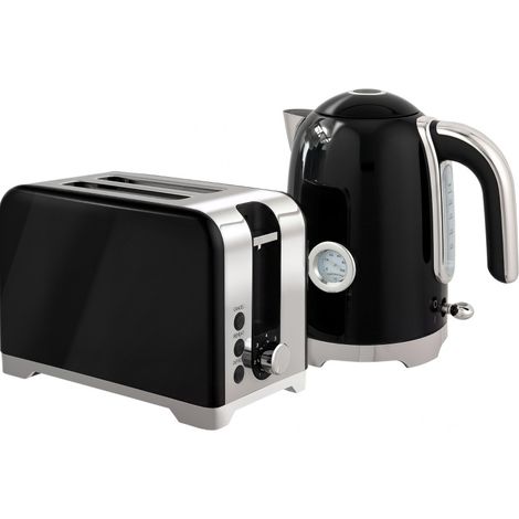 Set bollitore e tostapane retrò nero 1,7 l 2200 W con termometro e 7 livelli (1/4)