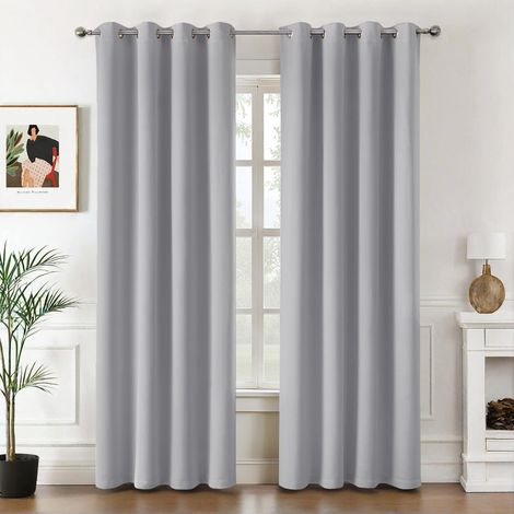 Set of 2 Thermal Blackout Curtains with Eyelets 140 x 225 cm Light Grey Thermal blackout fabric for living room and bedroom, helps reduce light, heat and cold. (1/5)