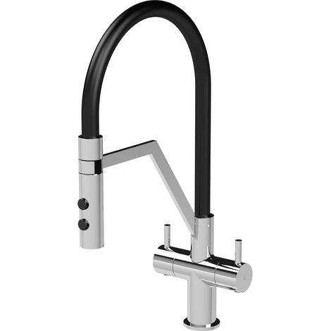 Modern Kitchen Mono Mixer Tap with 2 Lever Handles, 436mm - Chrome (1/5)