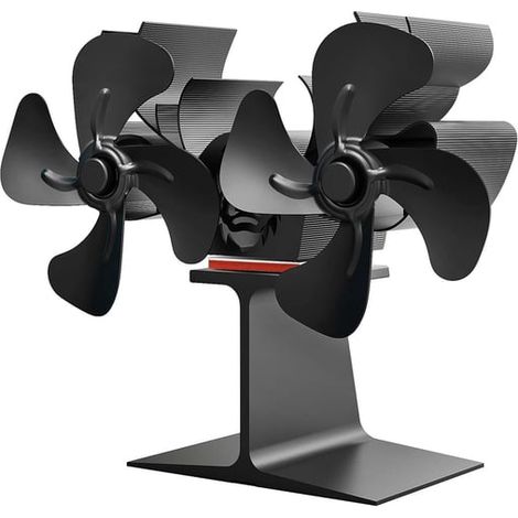 Ventilateur de cheminée, ventilateur thermique à double tête pour poêle à bois, ventilateur de Noël à 8 pales en forme de renne, noir, 20 x 9 x 17 cm (1/5)