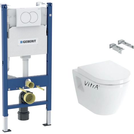 Pack WC Bati-support Geberit Duofix + WC suspendu Vitra Integra + Abattant en Duroplast + Plaque blanche (1/5)
