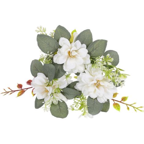 Anneaux de bougie blancs pour mariages, couronne florale, ensemble de 3 pièces (1/5)