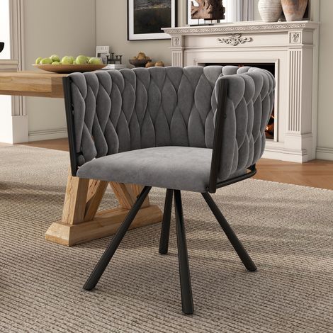 Sedie da sala da pranzo girevoli in velluto grigio, set da 4, 360° con struttura in metallo HAVRYA (1/5)