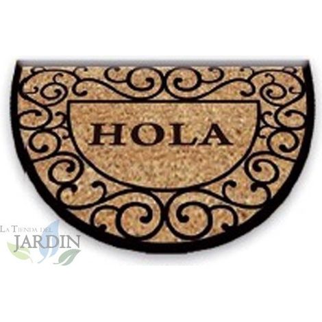 Felpudo 40x60 cm hola rustico curvado, fibra de coco natural, fácil de lavar y resistente a la intemperie