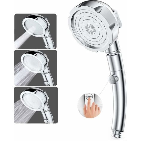 [NIEMALS VERWENDET] Duschkopf, Handbrause, Hochdruck-Duschkopf mit 3 Duschmodi, Badezimmerdusche, ABS-Edelstahl mit Stoppknopf, Universalausführung, Hochdruck, Wassersparend