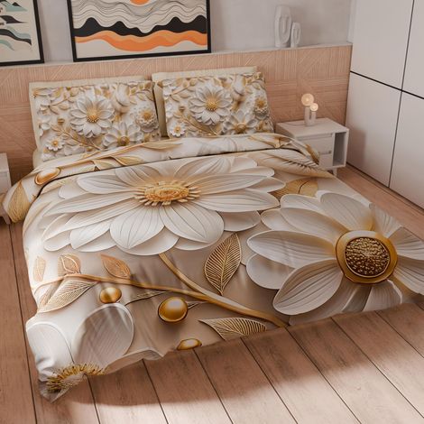 Housse de Couette 1 Place 150x200 cm 1 Taie 50x80 cm Incluse, Parure en Microfibre Imprimée Floral 05 13 (1/5)