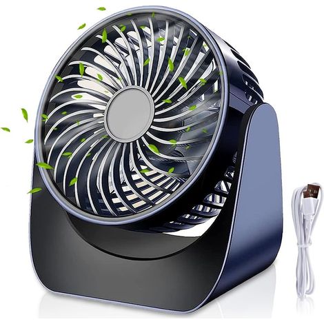 USB Ventilateur de Bureau, Petit Ventilateur de Table à 3 Vitesses, Ventilateur à Batterie Rechargeable, Ventilateur Silencieux, Ventilateur Rotatif à 360° pour Table/Chambre/Bureau (1/5)