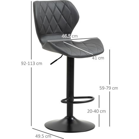 Tabourets de bar réglables en hauteur en similicuir (lot de 2), tabourets de cuisine pivotants avec dossier et repose-pieds, 46,5 x 49,5 x 92-113 cm, gris (1/5)