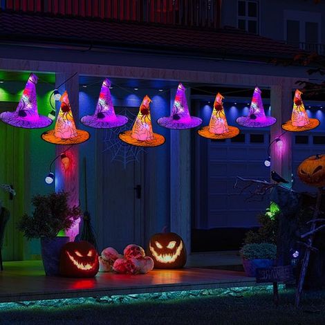 Hängende Hexenhut-Teile, Halloween-Girlande mit Fernbedienung, Halloween-Gartendekoration für den Garten (1/4)