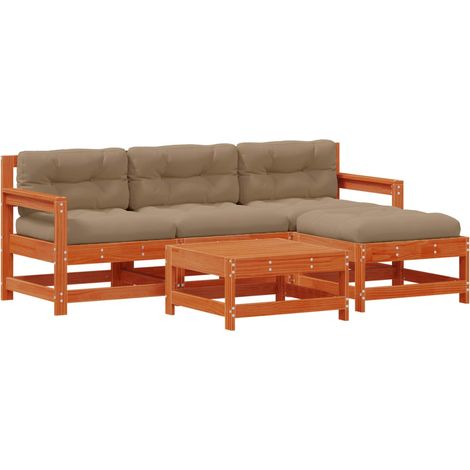 Garden Lounge Set 5 pcs Wax Brown Pine Solid Pine Wood vidaXL
