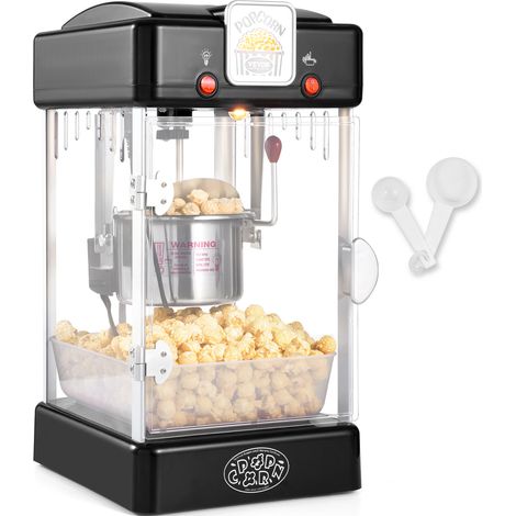 VEVOR Machine a Pop Corn 300 W, Appareil a Pop-corn de Comptoir Electrique, Bol de 71 g pour 3,8 L par Lot, avec Porte en PP, 2 Cuilleres et 1 Plateau, Style Cinema, pour Fete Magasin Soiree, Noir