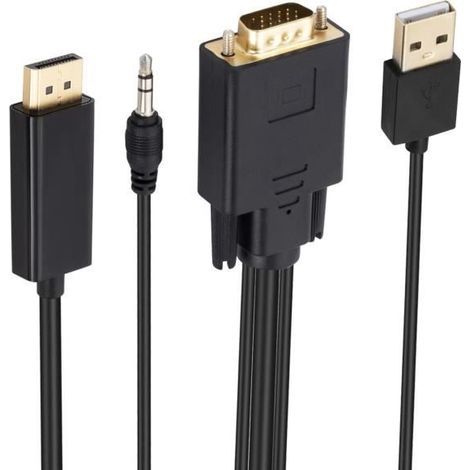 Câble HDMI vers VGA - AVIZAR - 1.8m - Full HD - Prise Jack 3.5mm - Noir (1/5)